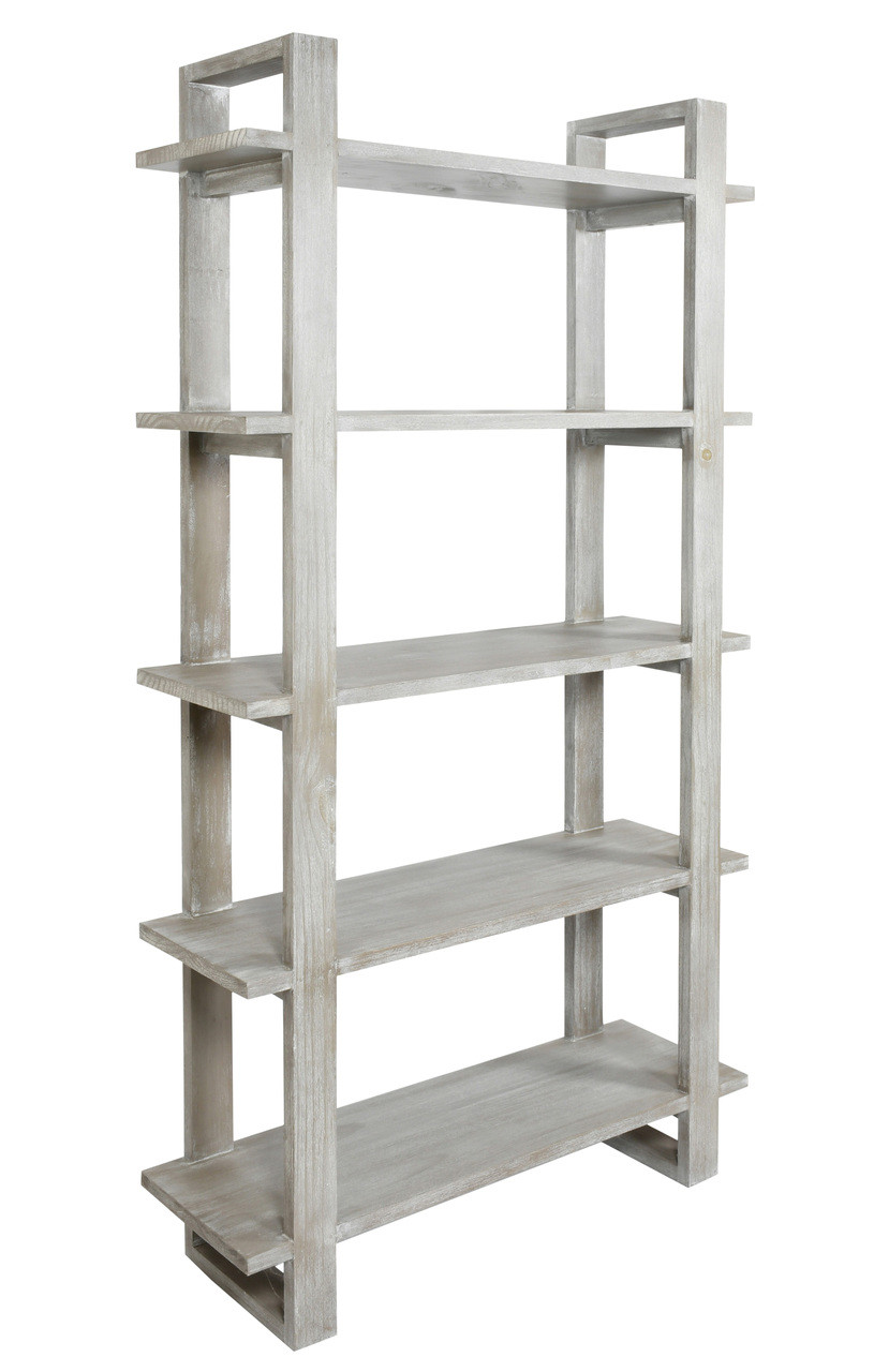 Mystique Gray Mid Century Rustic Bookshelves Etagere
