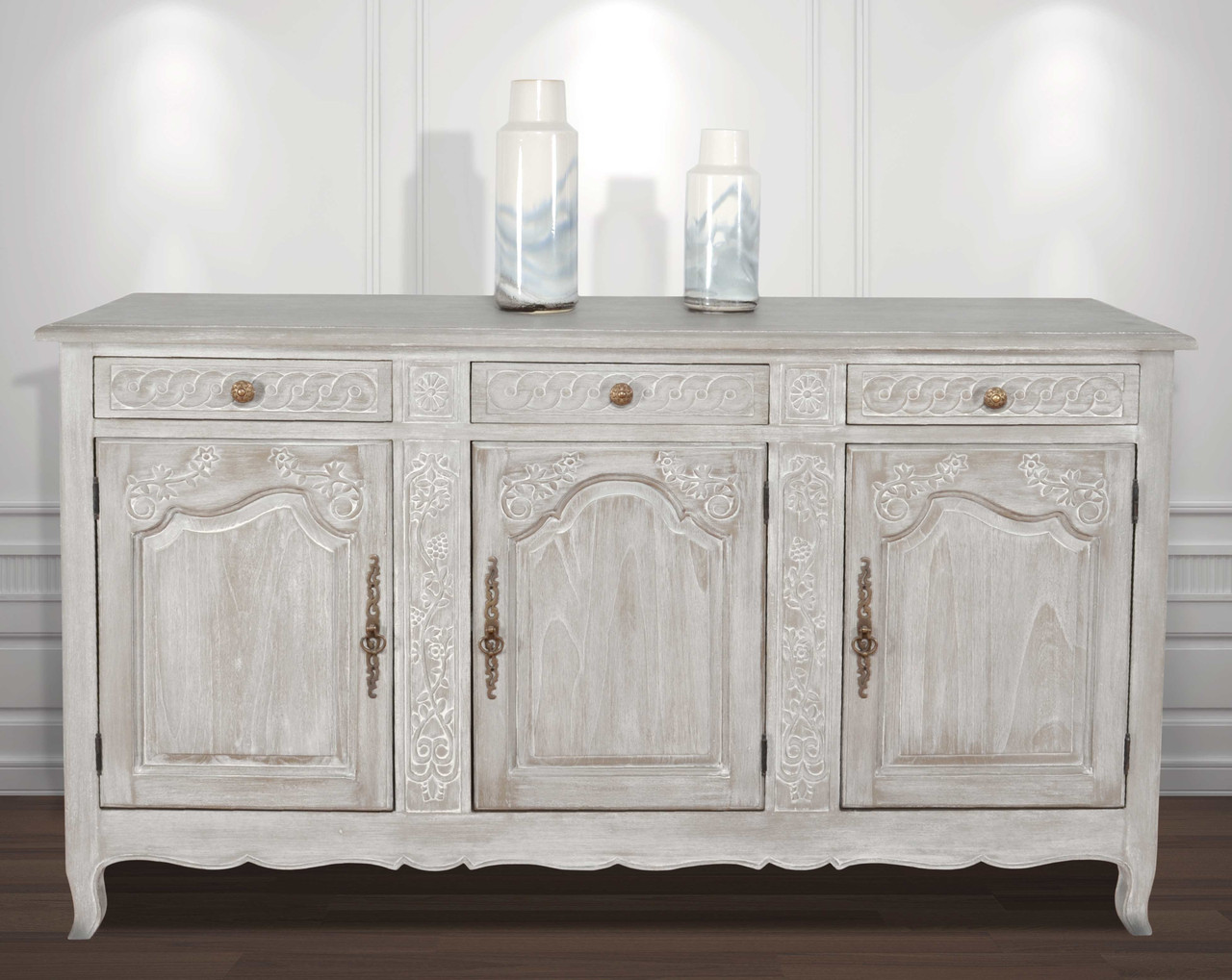 Mystique Gray French Country Buffet Room Scene