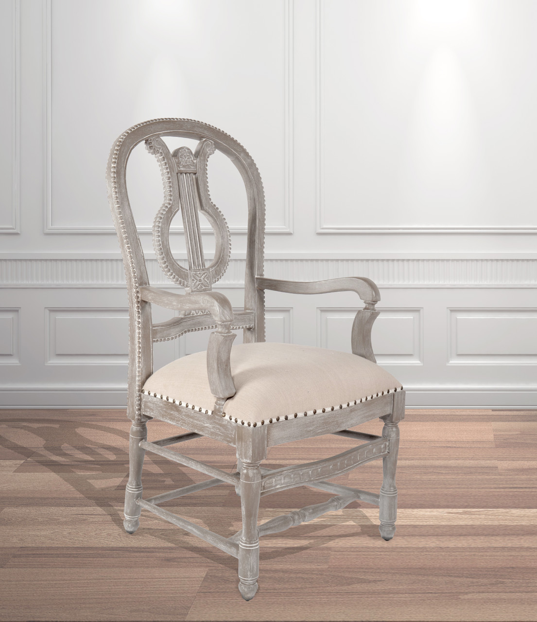 Mystique Gray Lyre Arm Chair Room Scene