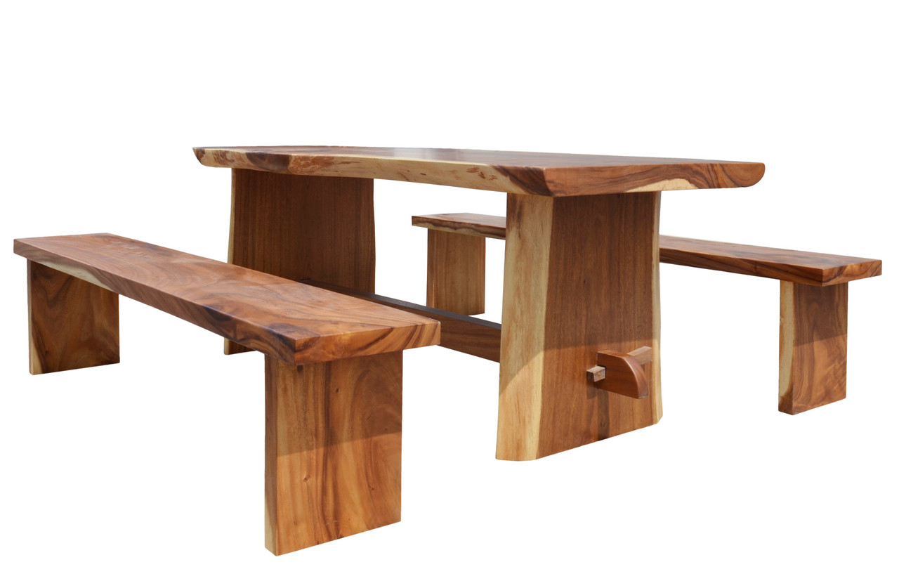 Suar Wood Table Set With 2 Benches (KIT) Room Scene