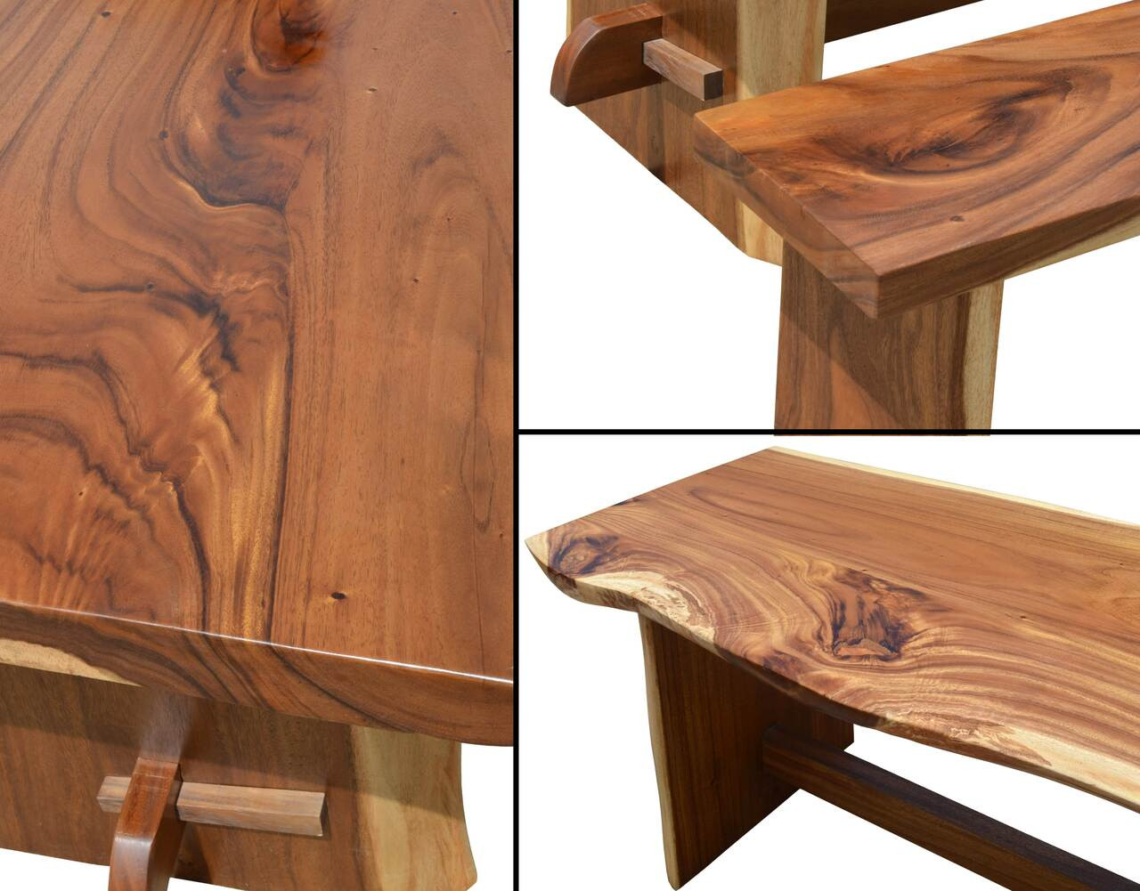 Suar Wood Table Set With 2 Benches (KIT) Close Up Image