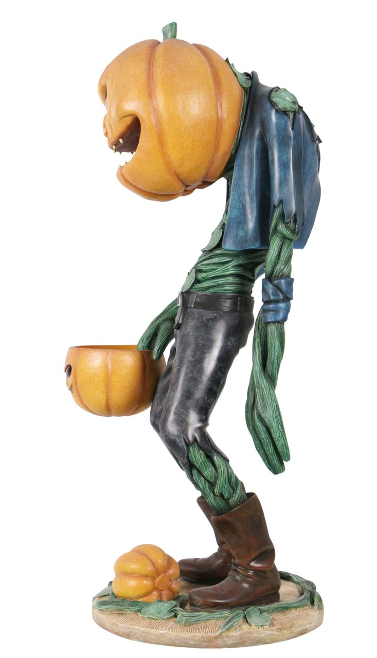 Scary Pumpkin Man with Candy Holder Close Up Image