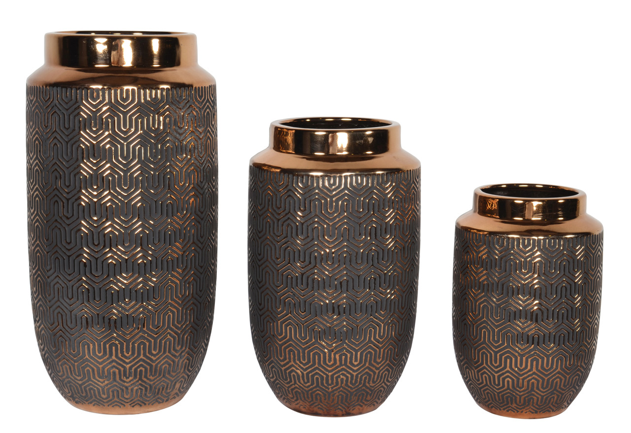 Set of 3 Copper illusion Vases Room Scene