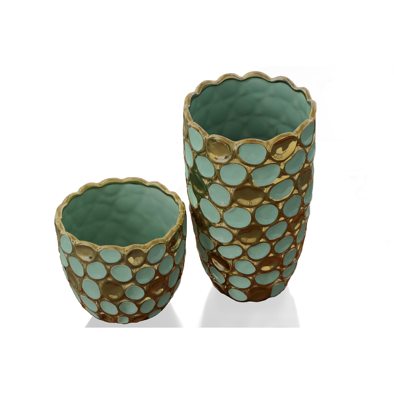 Torquoise and Gold Accent Vases Set of 2 Close Up Image