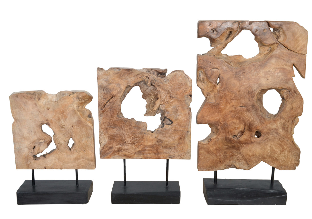 Mountain Studios Teak Organic Sculpture Set of 3 Graduated Height up to 24 Inches Tall Room Scene