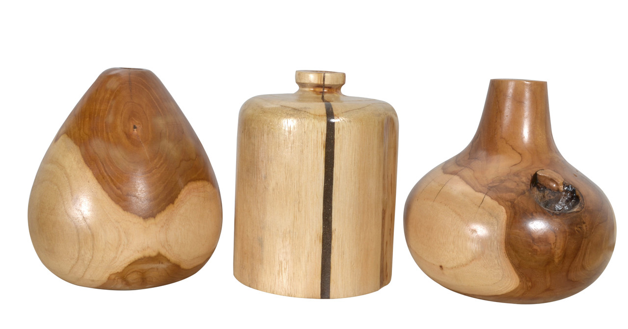 Mountain Studios Teak Organic Vase Set of 3 Room Scene