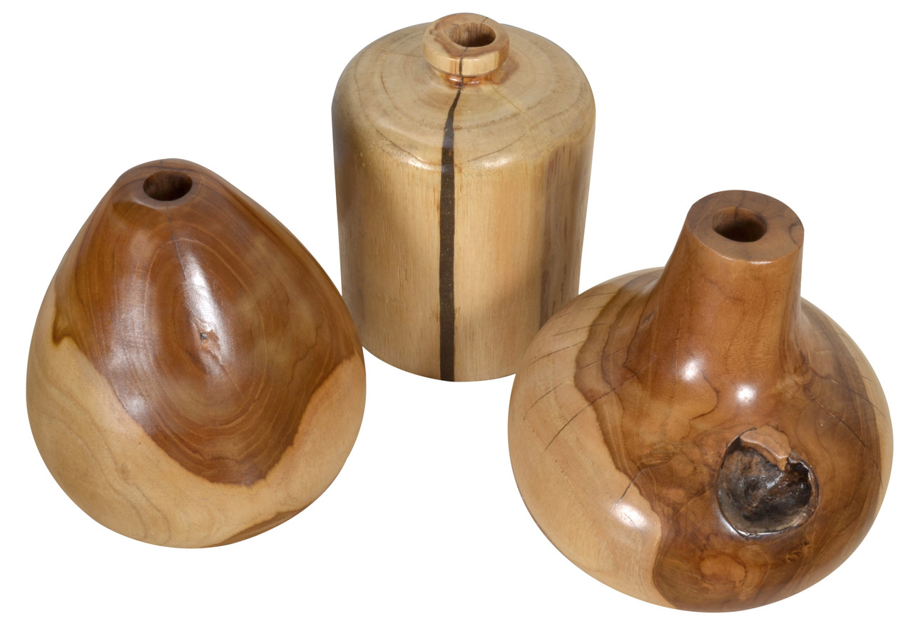 Mountain Studios Teak Organic Vase Set of 3 Close Up Image
