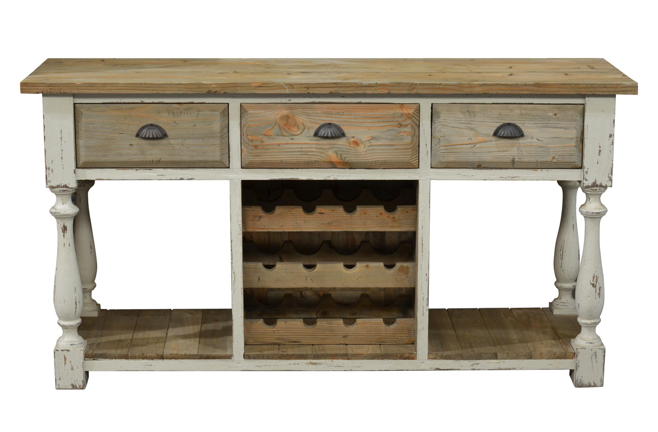 Farmhouse Console with Wine Rack White Chalk and Natural