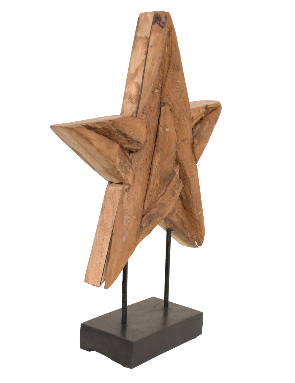 Mountain Studios Teak Wood Star on Stand 20 Inch Tall Rustic Close Up Image