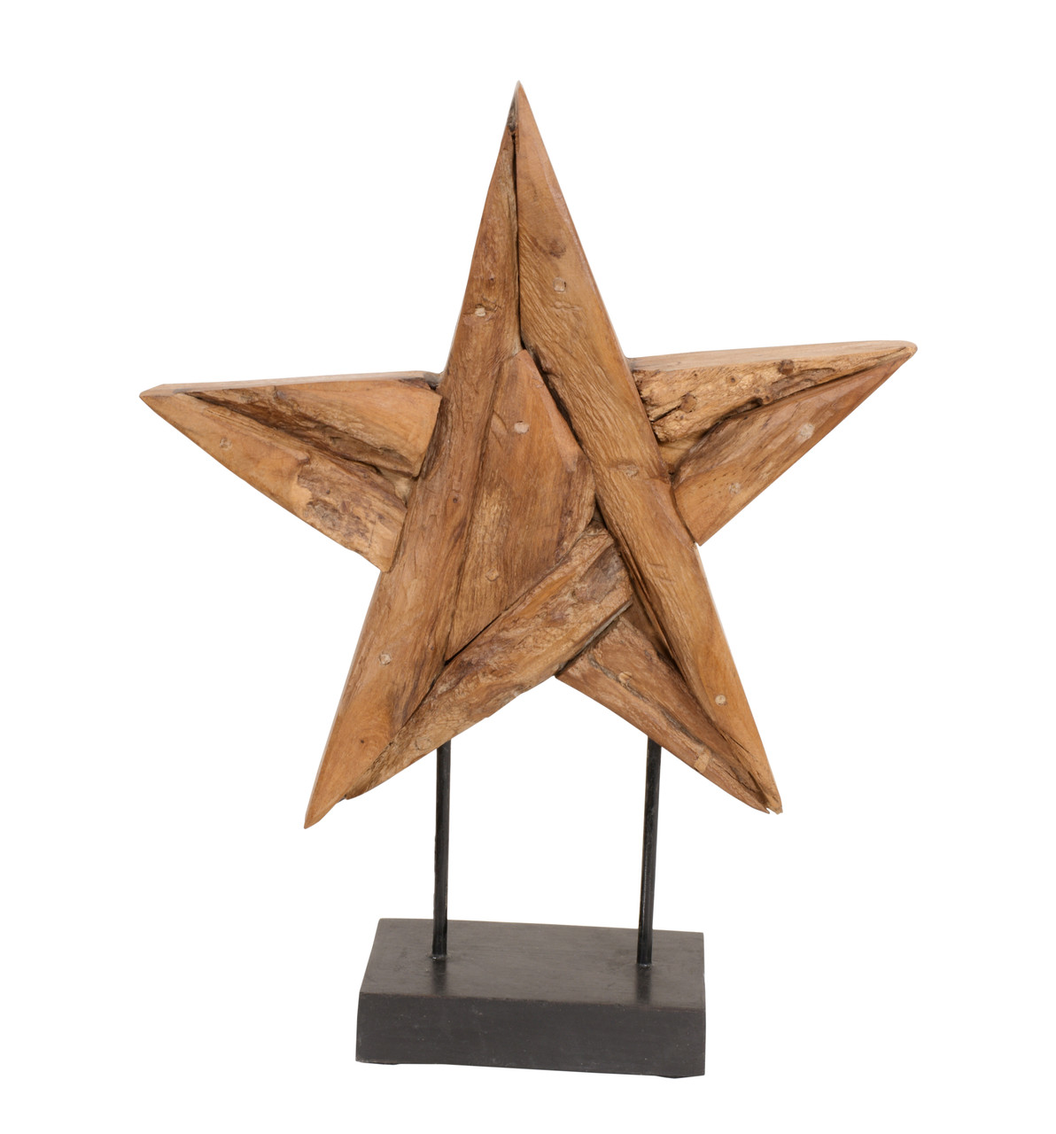 Mountain Studios Teak Wood Star on Stand 20 Inch Tall Rustic