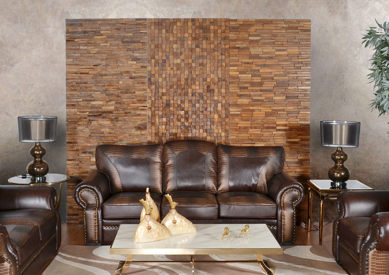 Mountain Studios Teak Mosaic Parquet Panel 98.5 Inch Room Scene