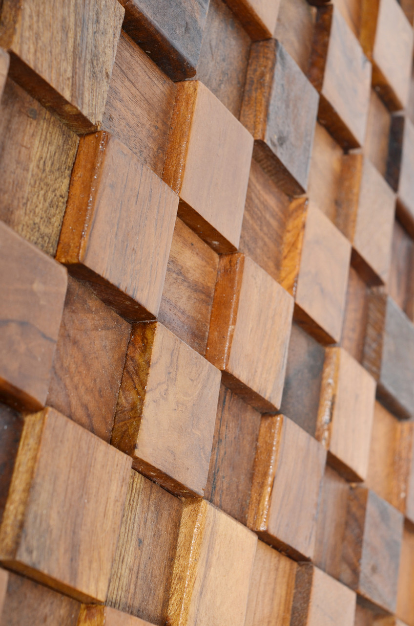 Mountain Studios Teak Mosaic Parquet Panel 98.5 Inch Close Up Image