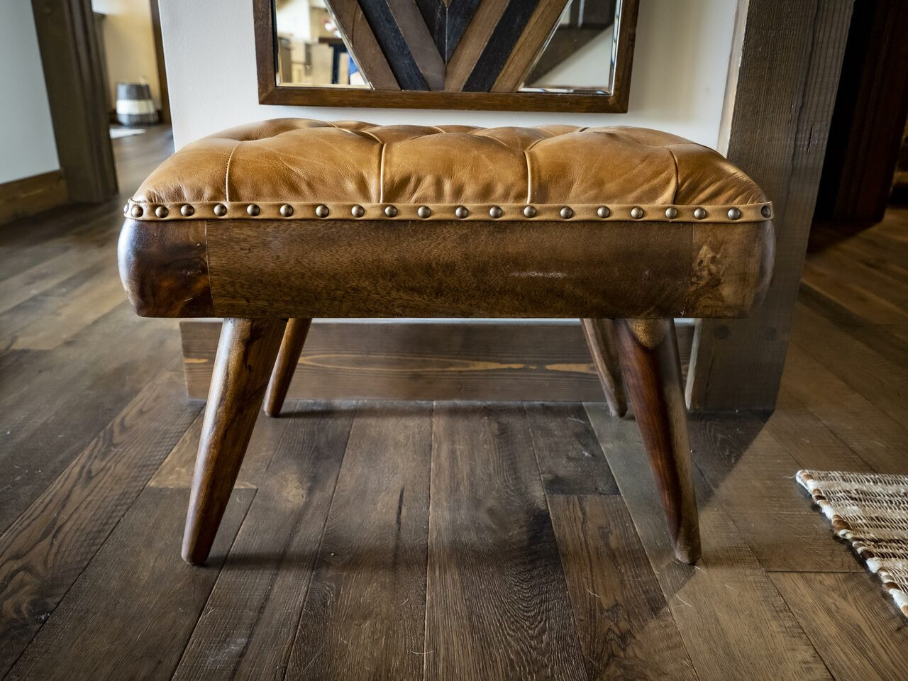 Mountain Tannery Leather Stool Ottoman 24 Inch Close Up Image