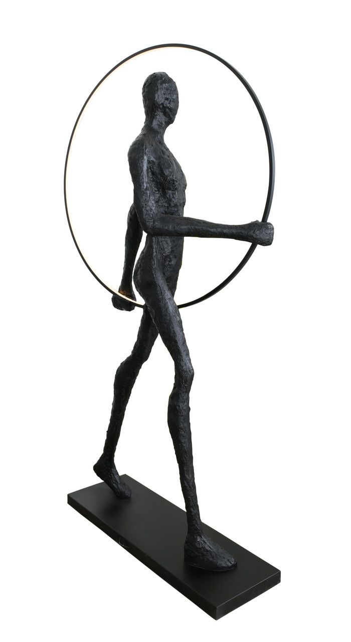 Sculpture Modern Man with Illuminated Sphere 82 Inches Tall, Life Size, Abstract, Art, Statue Close Up Image