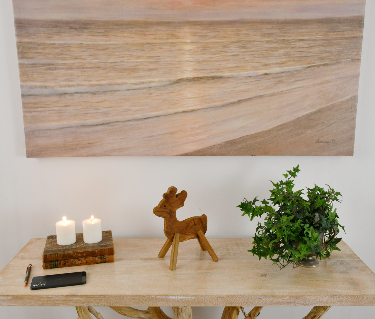Standing Teak Deer 11 inches Room Scene