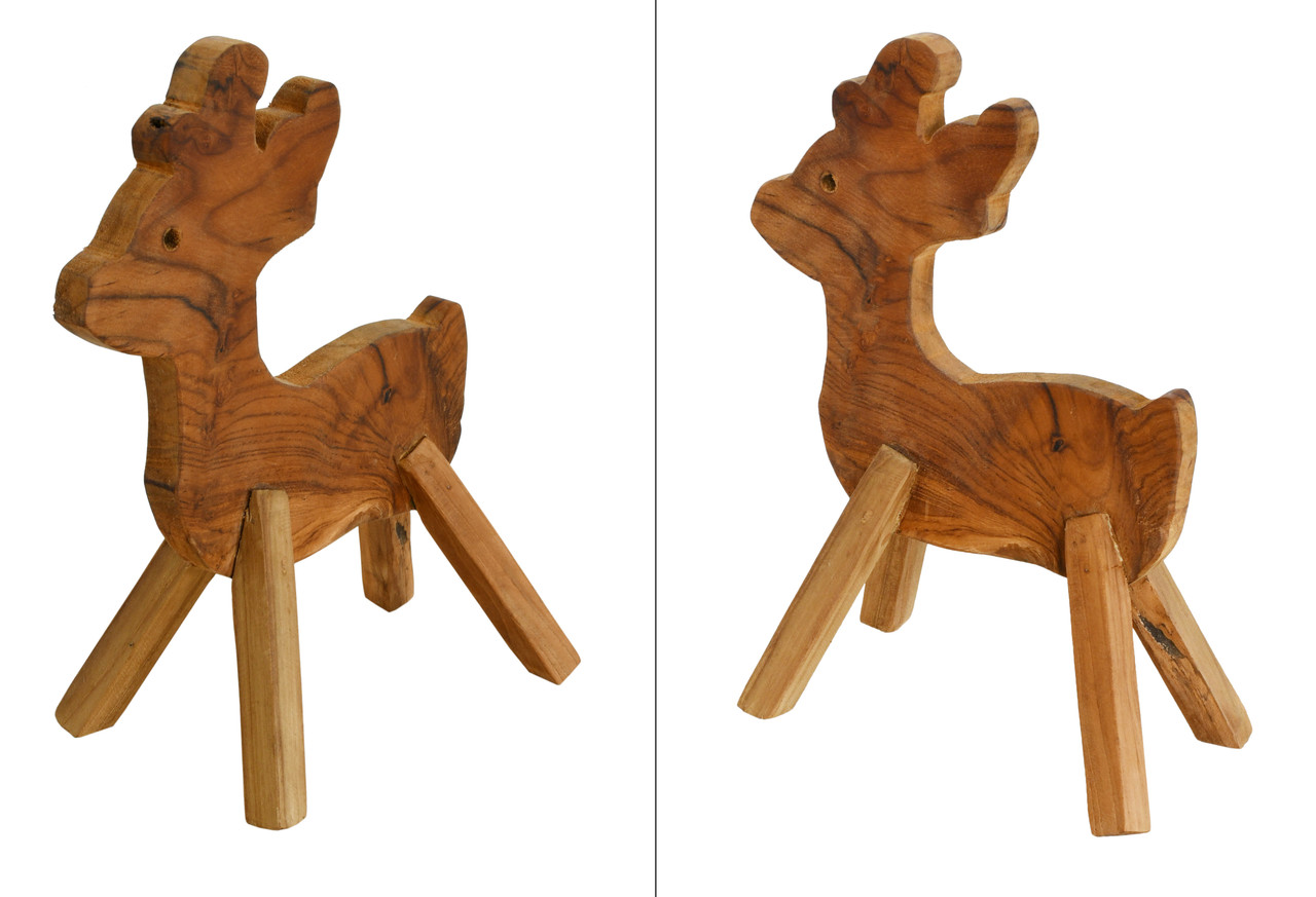 Standing Teak Deer 11 inches Close Up Image