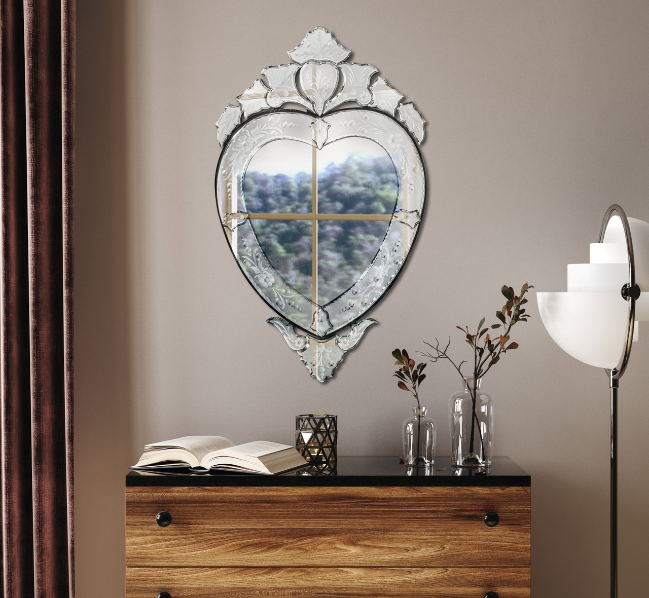 Venetian Glass Hear Mirror Room Scene