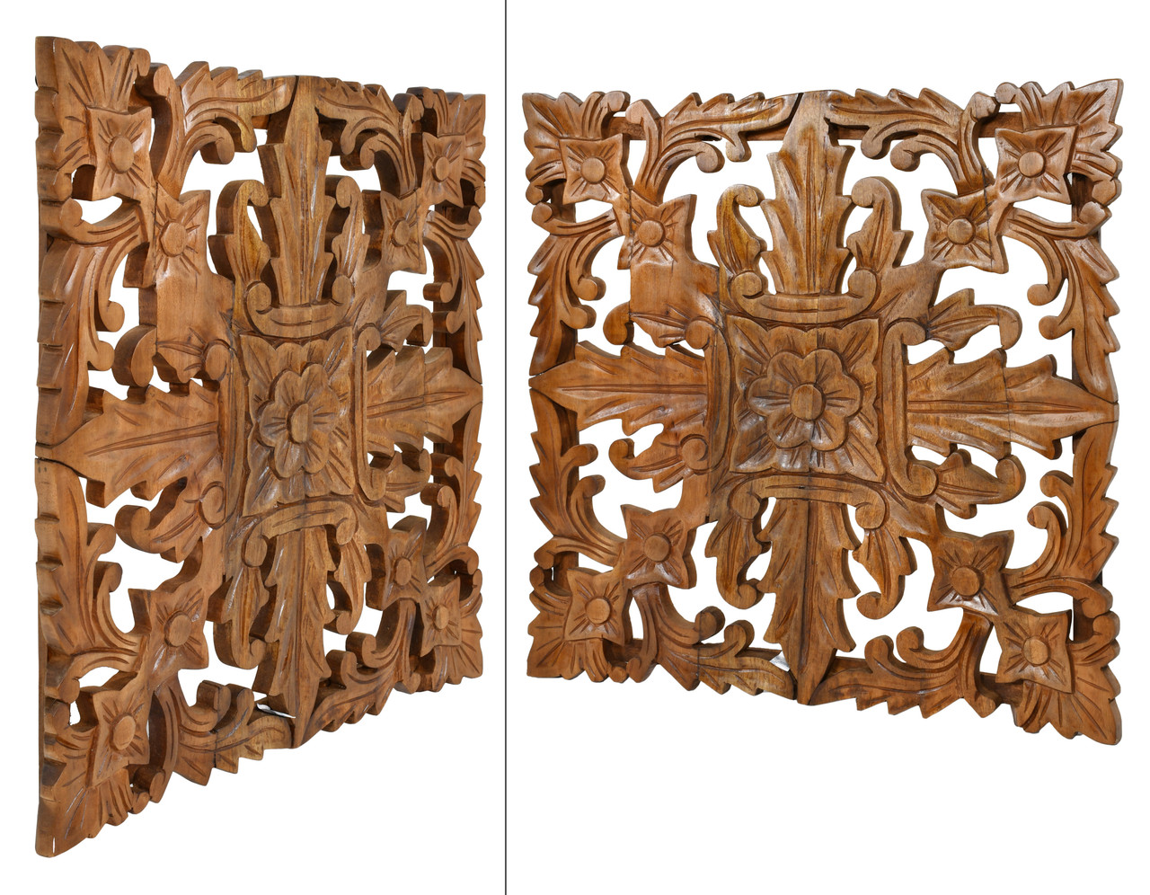 36 inch Carved Teak Square Wall D?cor Close Up Image