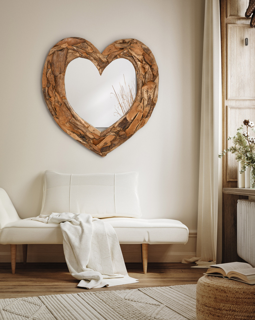Teak Heart Wall Mirror Room Scene
