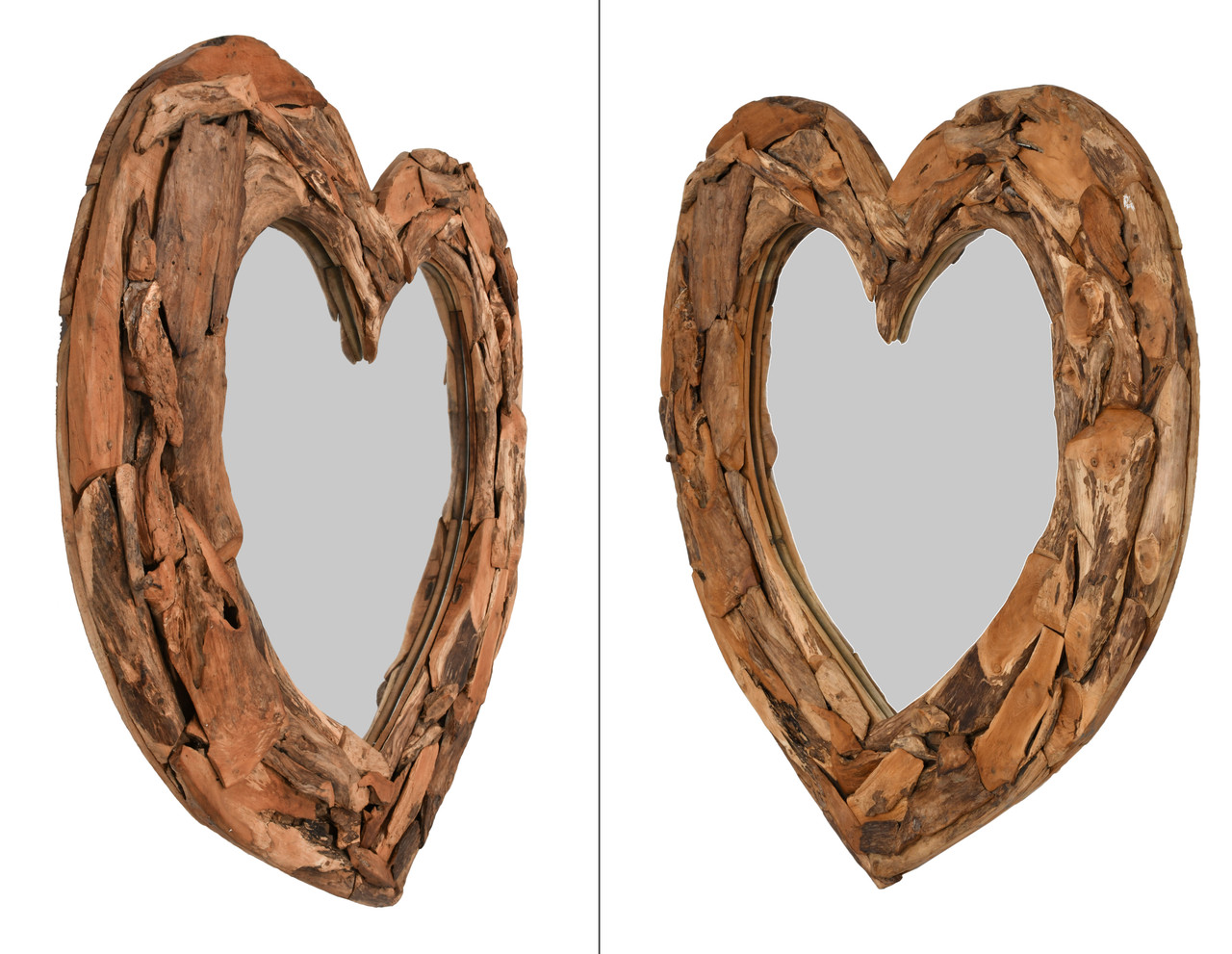 Teak Heart Wall Mirror Close Up Image