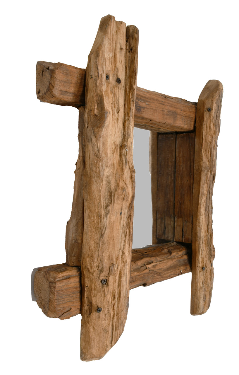 Teak Lodge Wall Mirror Close Up Image