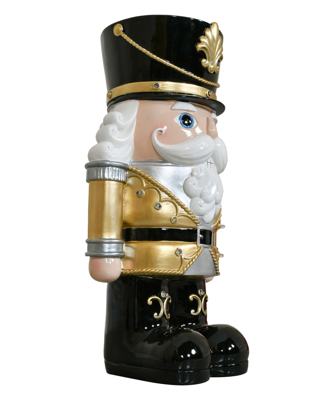 Black and Gold Nutcracker with LED lights Close Up Image