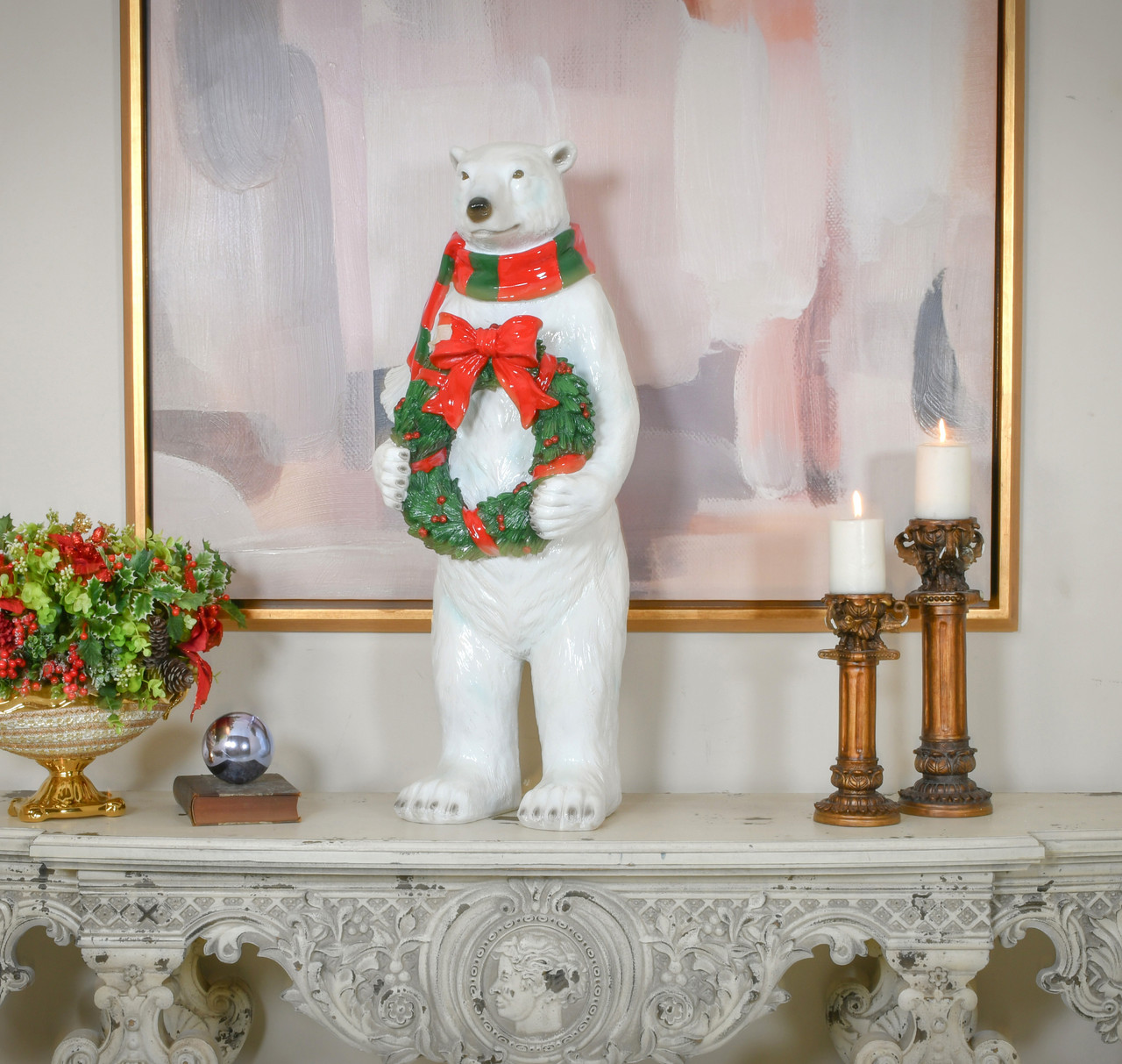 Christmas Polar Bear with Wreath Room Scene