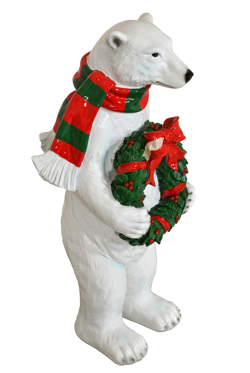Christmas Polar Bear with Wreath Close Up Image