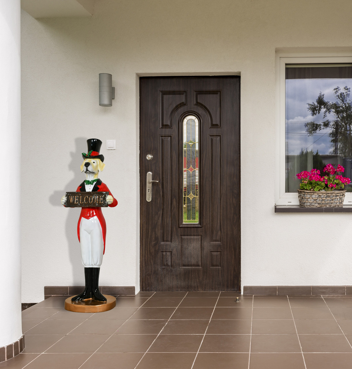 Holiday Dogman Welcome Sign Statue Room Scene