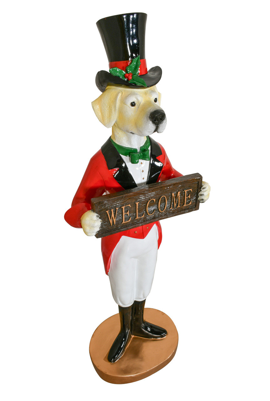 Holiday Dogman Welcome Sign Statue Close Up Image