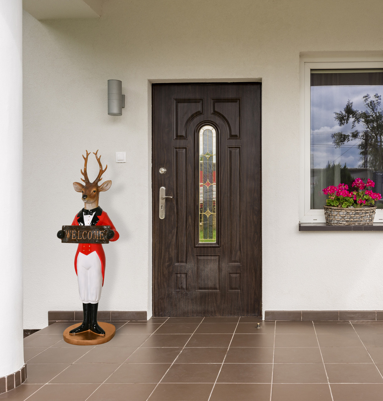 Deer Welcome Sign Statue Room Scene