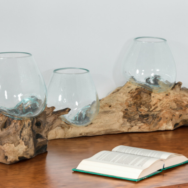Triple Glass Bowl On Wood