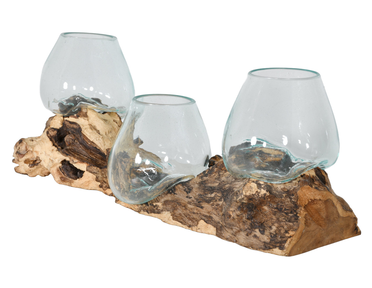 Triple Glass Bowl On Wood Room Scene