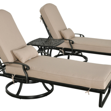 Outdoor Estate 3pc Swivel Chaise Lounge and Table Set Outdoor Aluminum, Sumbrella, Bridgeton Moore Patio Furniture Room Scene