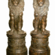 Pair Bronze Lions on Base