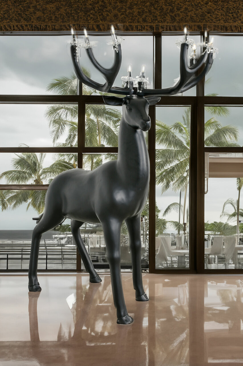 Standing Reindeer Antler Chandelier 83.5H Close Up Image