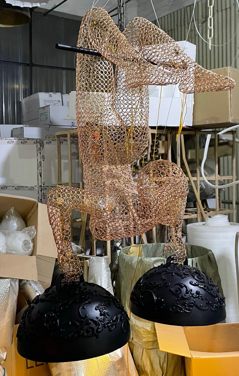 Iron Acrobat Chandelier Sculpture Room Scene