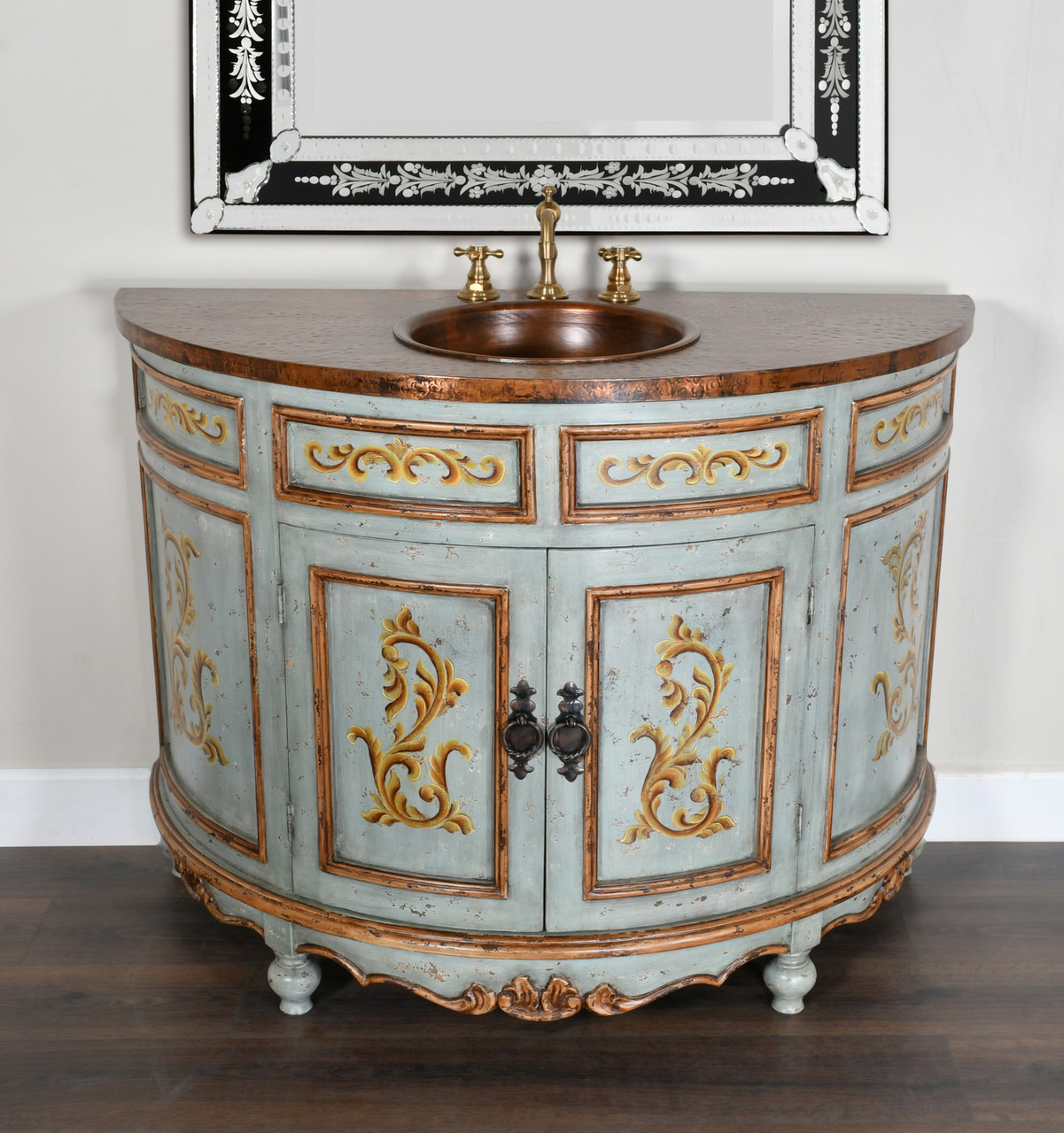 Blue Peruvian Copper Top Serena Bathroom Vanity 48W Room Scene
