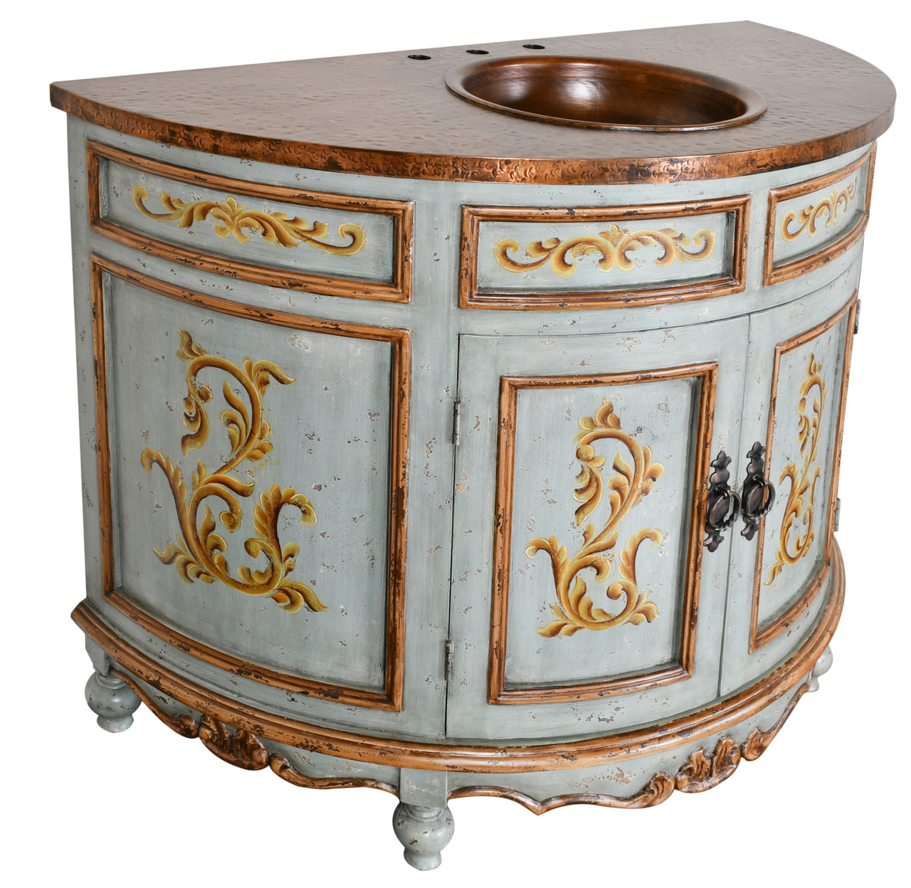 Blue Peruvian Copper Top Serena Bathroom Vanity 48W Close Up Image