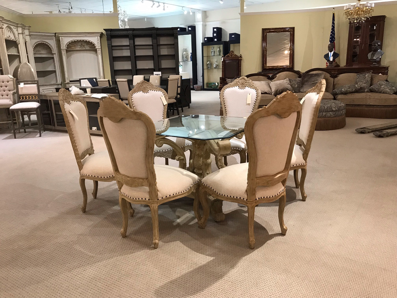 Anglia 72 Round Pedestal Dining Table with Glass Top-Beachstone Room Scene