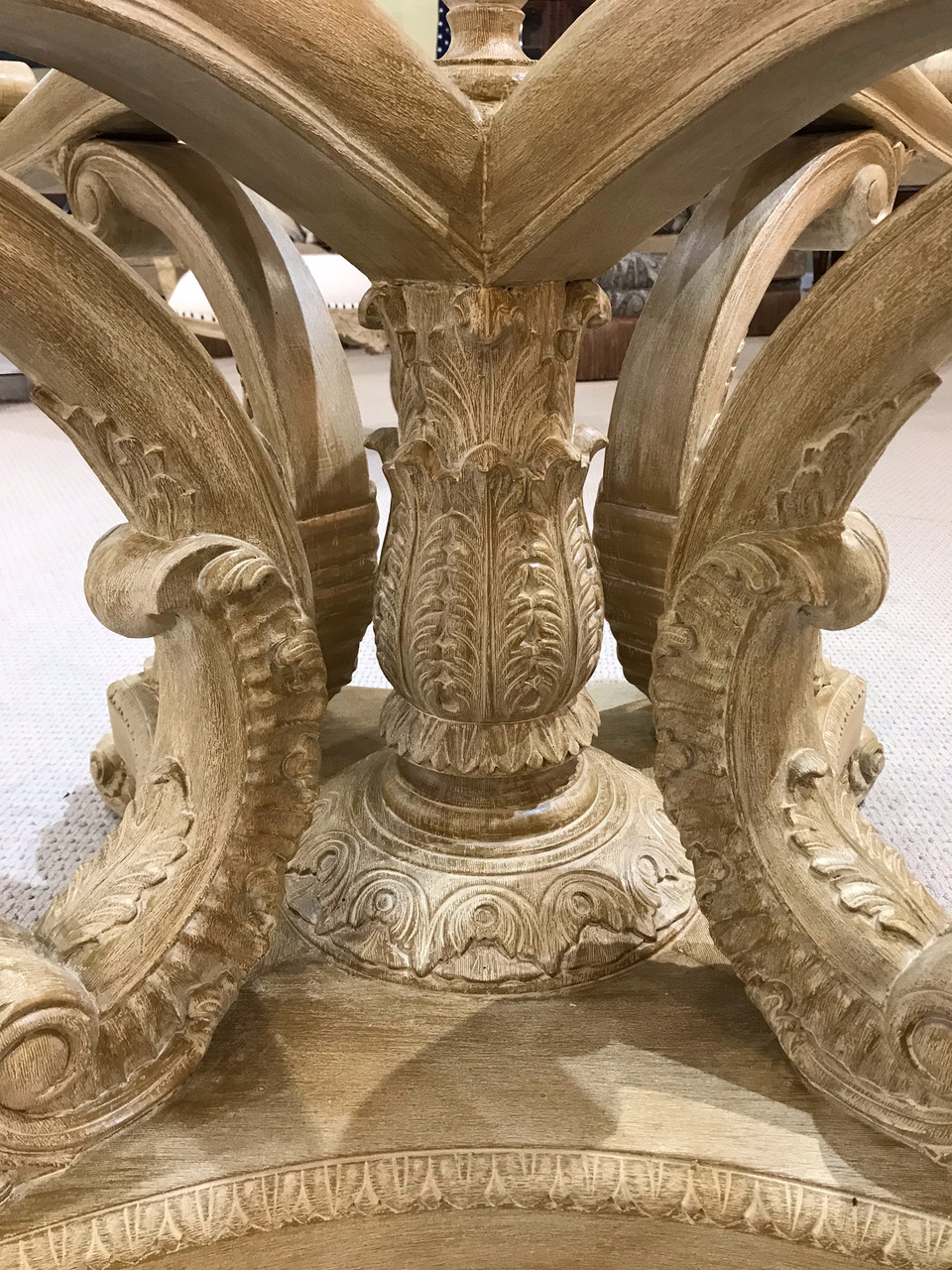 Anglia 72 Round Pedestal Dining Table with Glass Top-Beachstone Close Up Image