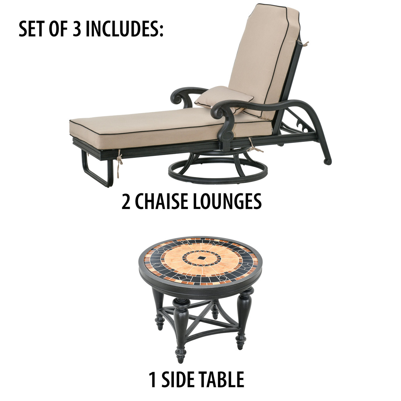 Astoria Chaise Lounge Table Set of 3, Swivel, Outdoor, Aluminum, Bridgeton Moore Patio Close Up Image