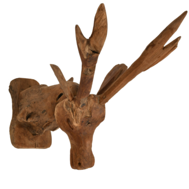 Teak Trophy Deer Head Wall Mount Sculpture 12"W x 17"D x 29"H
