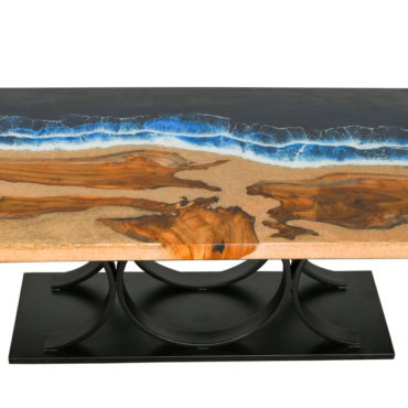Artistic Teak Floating Table with Iron Base