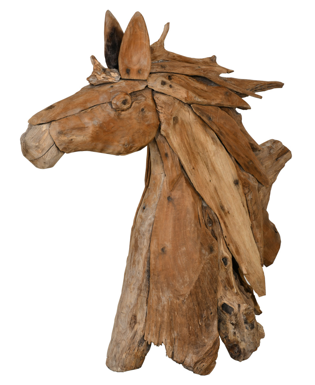 Teak Horse Bust Decorative Sculpture 38"H