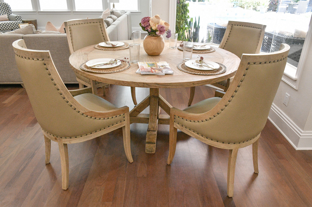Farmhouse Curved Dining Chair with Faux Leather Room Scene