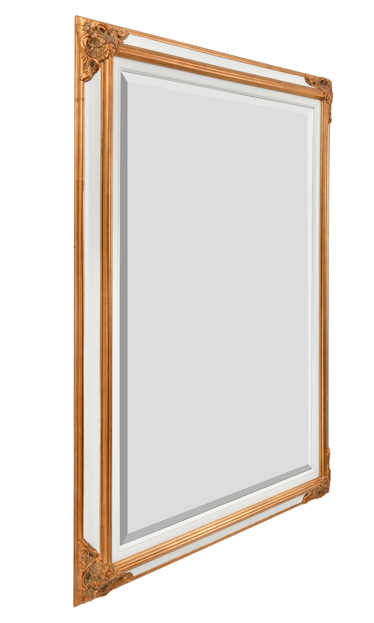 Mini Grand Victorian Mirror 24x36 White and Gold Finish Close Up Image
