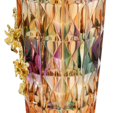 Multi Color Cut Glass Vase With Gold Accent