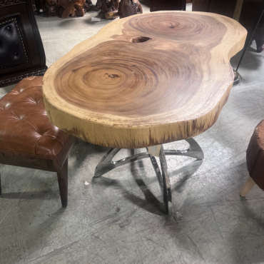 Live Edge Natural Suar Top on Stainless Steel Base
