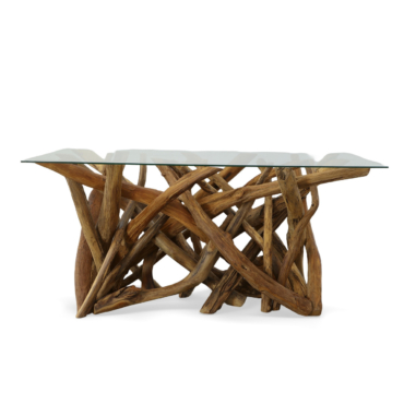 Natural Teak Root Branch Dining Table with Glass